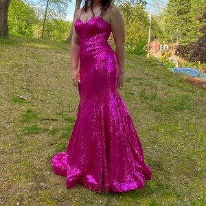 PINK SEQUIN MERMAID PROM DRESS